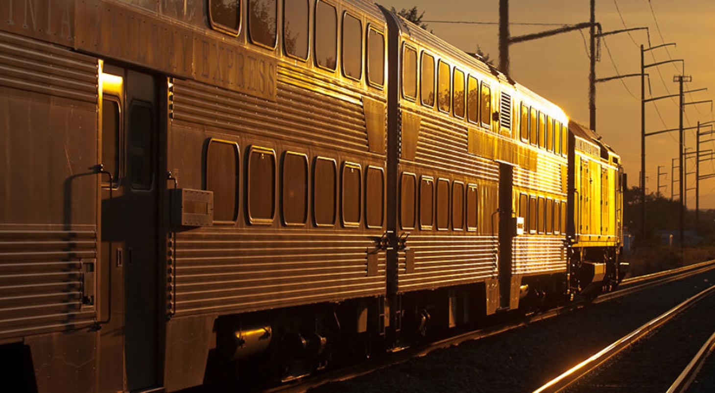 VRE train at sunset