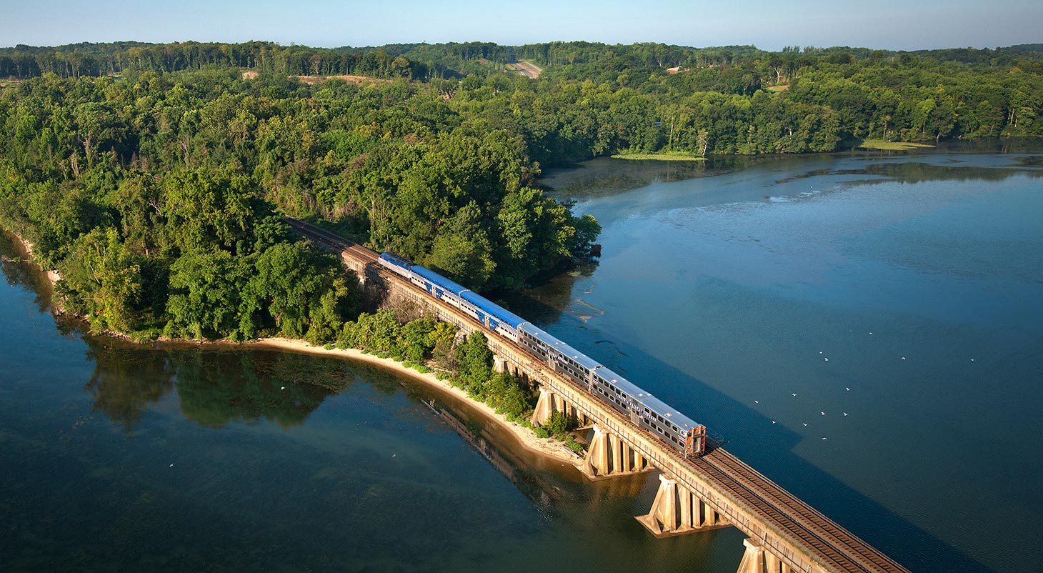 VRE train crossing bridge